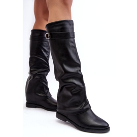 Women's Flat Boots with a Ruched Upper, Black Tercella 2