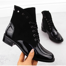 Women's patent leather ankle boots with rivets, black Sabatina DM24-25P 1