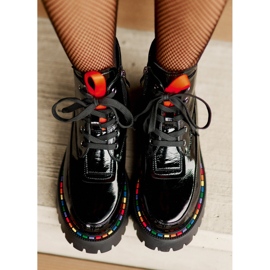 Black Anafra Leather Patent Worker Ankle Boots With Zipper 2