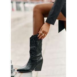 Black Arlitta Insulated Cowboy Boots On A High Heel With Decoration 2