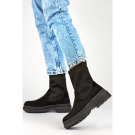 Women's suede ankle boots with a sock upper, black HB-175B 2