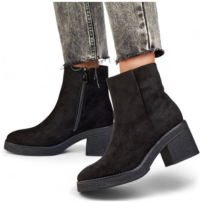 Women's classic suede high-heeled boots, black MS1508B 1