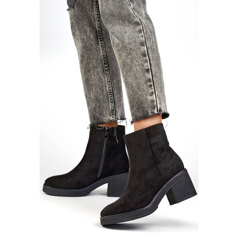 Women's classic suede high-heeled boots, black MS1508B 2 Women's classic suede high-heeled boots, black MS1508B 2