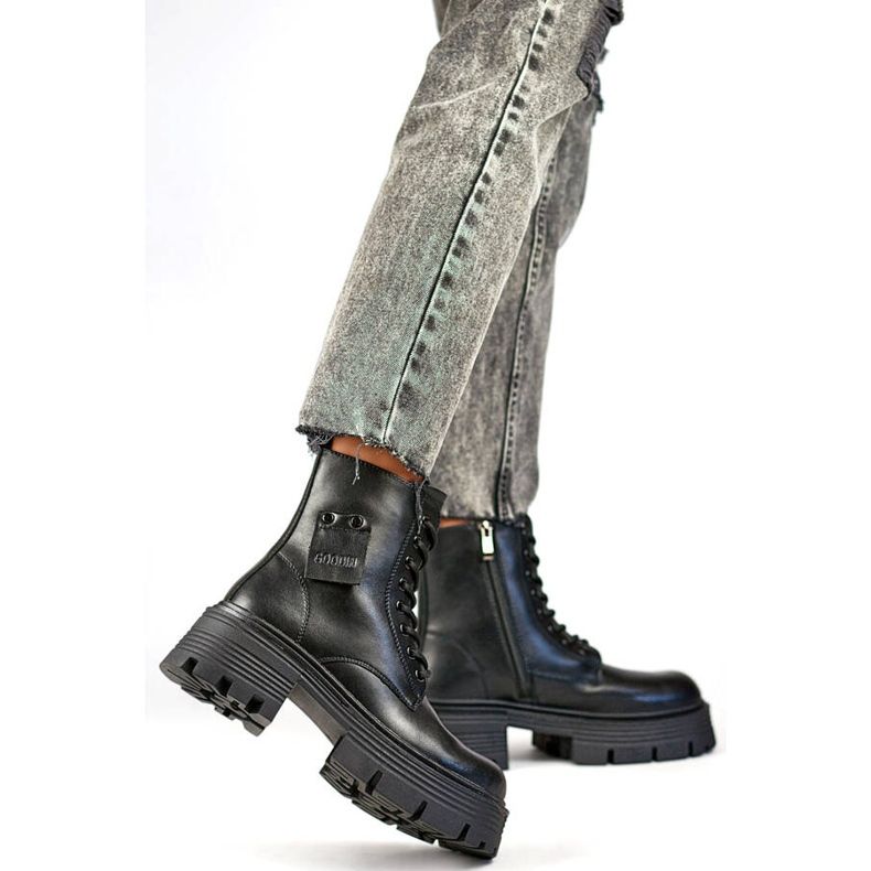 Women's leather workers on the platform, black GD-TL56B 2