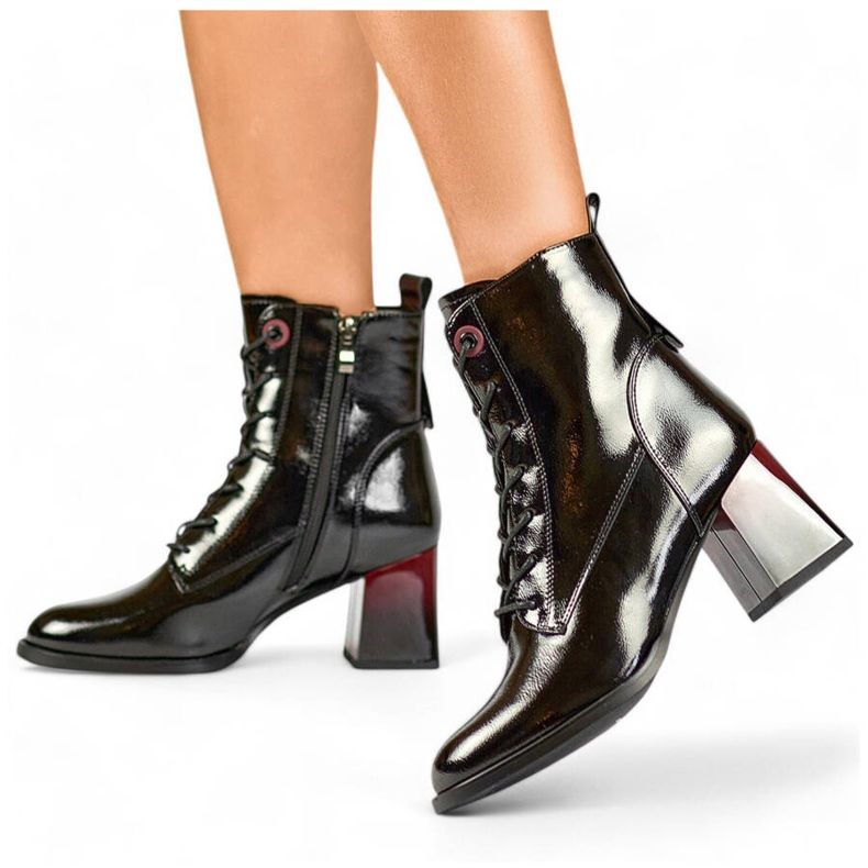 Women's lacquered ankle boots, black, GD-FL2106B 1