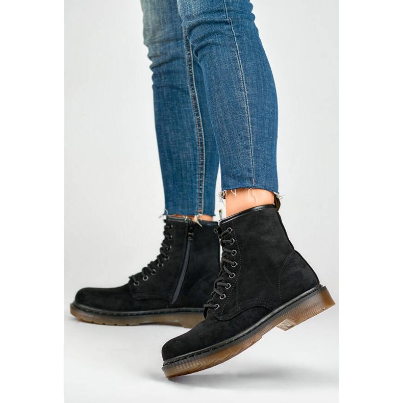 Women's suede black suede worker boots H1080B 1