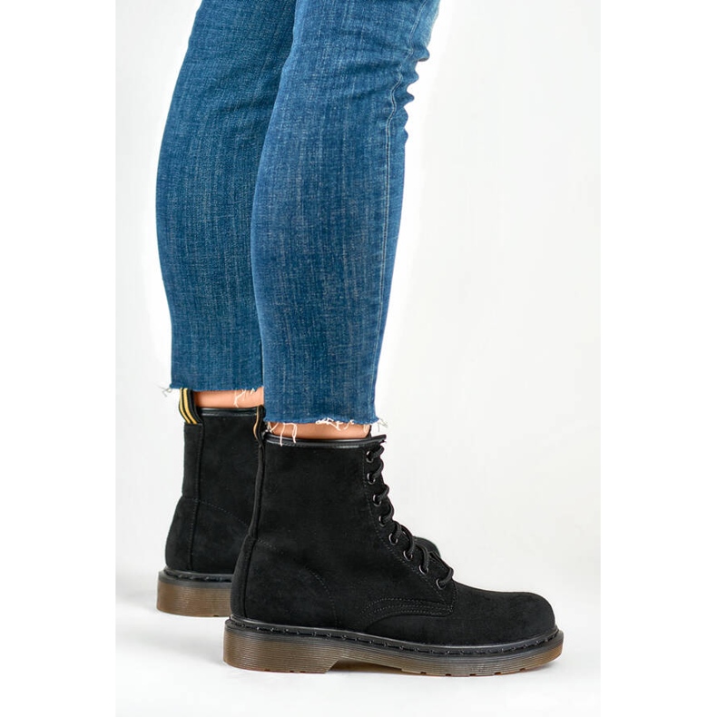Women's suede black suede worker boots H1080B 2