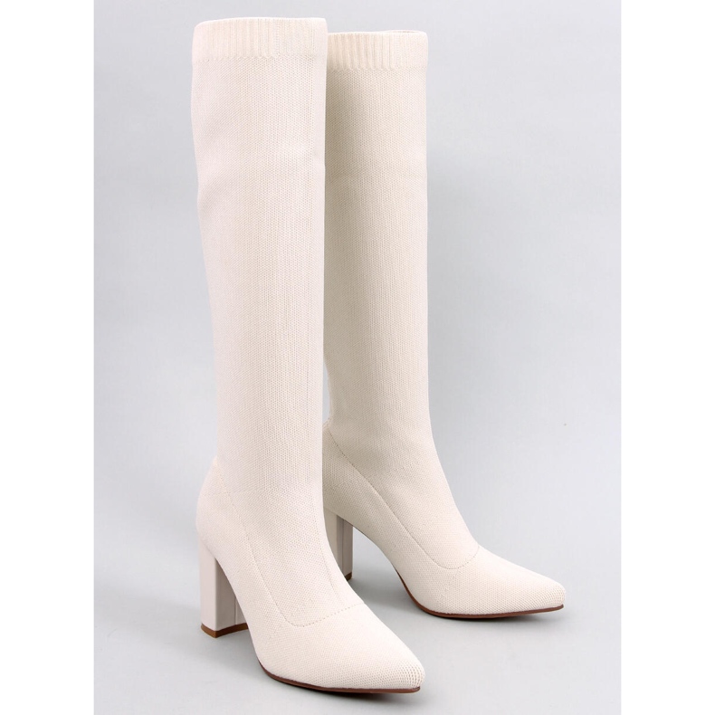 Elisha Beige elastic high-heeled boots 1