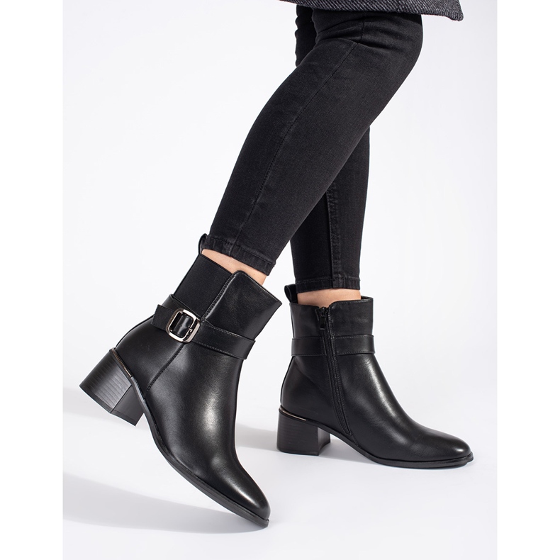 Black women's ankle boots with a buckle 2
