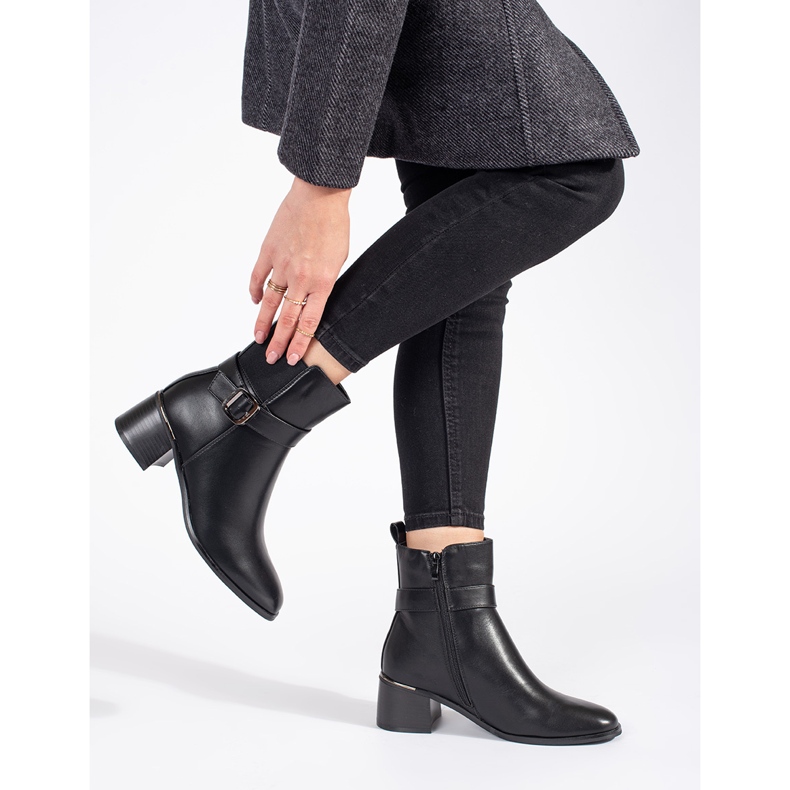 Black women's ankle boots with a buckle 1