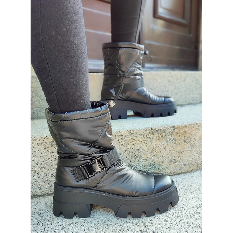 Women's snow boots with a thick sole, black JH21-22B 1