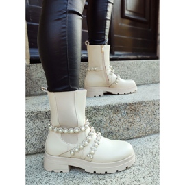 Women's Chelsea boots with pearls, beige 58090-1BE 1