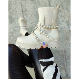 Women's Chelsea boots with pearls, beige 58090-1BE 2