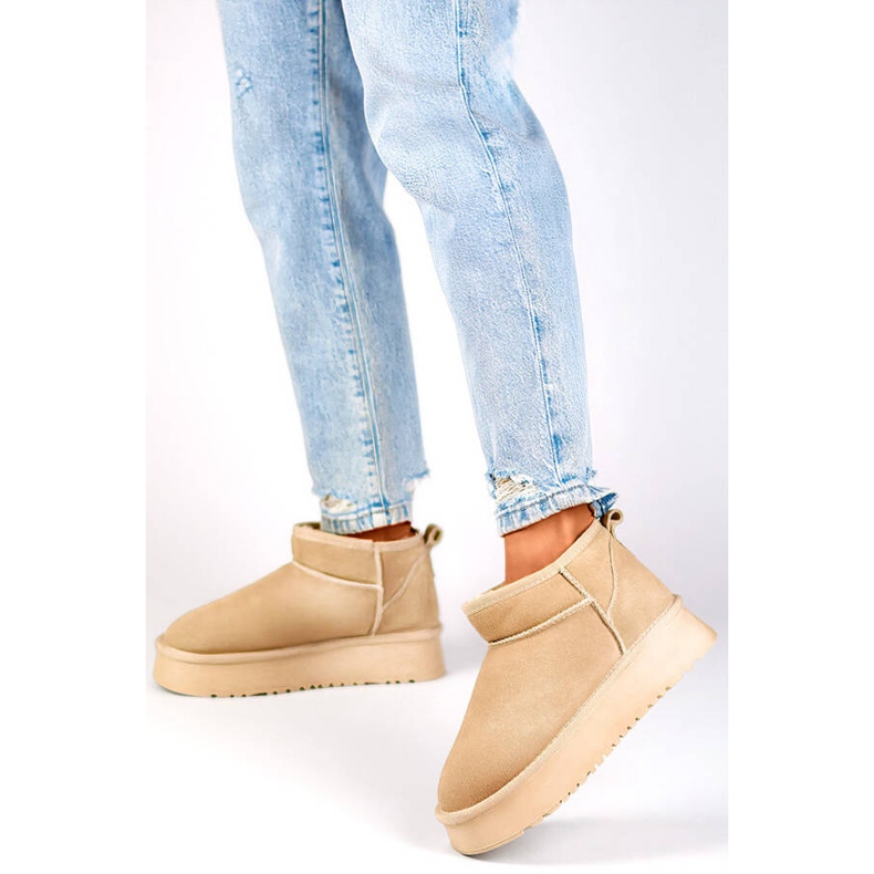 Women's leather ankle boots, suede snow boots, beige XF-159L.BE 1