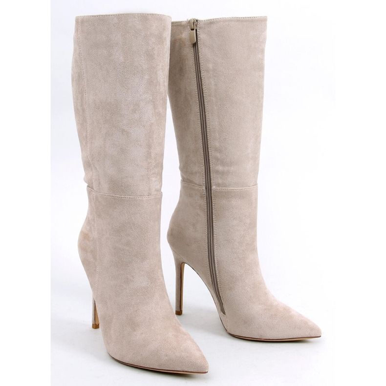 Marissa Khaki classic suede high heel boots beige 1