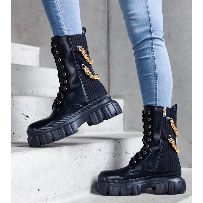 Black boots decorated with Crocemosso chains 1