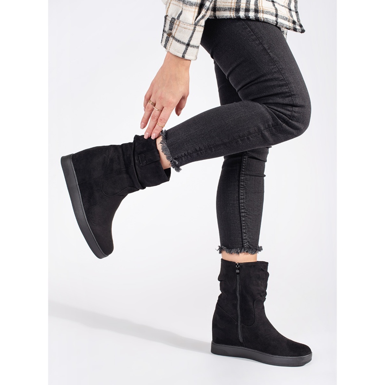 Black suede women's ankle boots with a hidden wedge 2