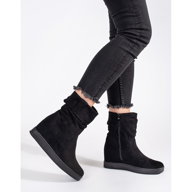 Black suede women's ankle boots with a hidden wedge 1