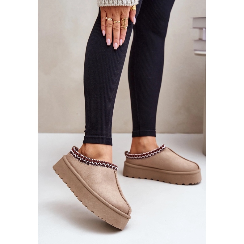 Women's Low Snow Boots With Embroidery On A Platform, Dark Beige Narirya 1