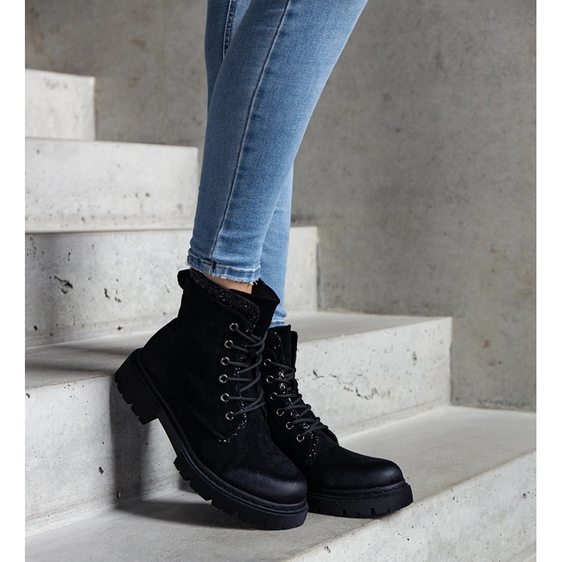 Black ankle boots with shiny Prairie inserts 1