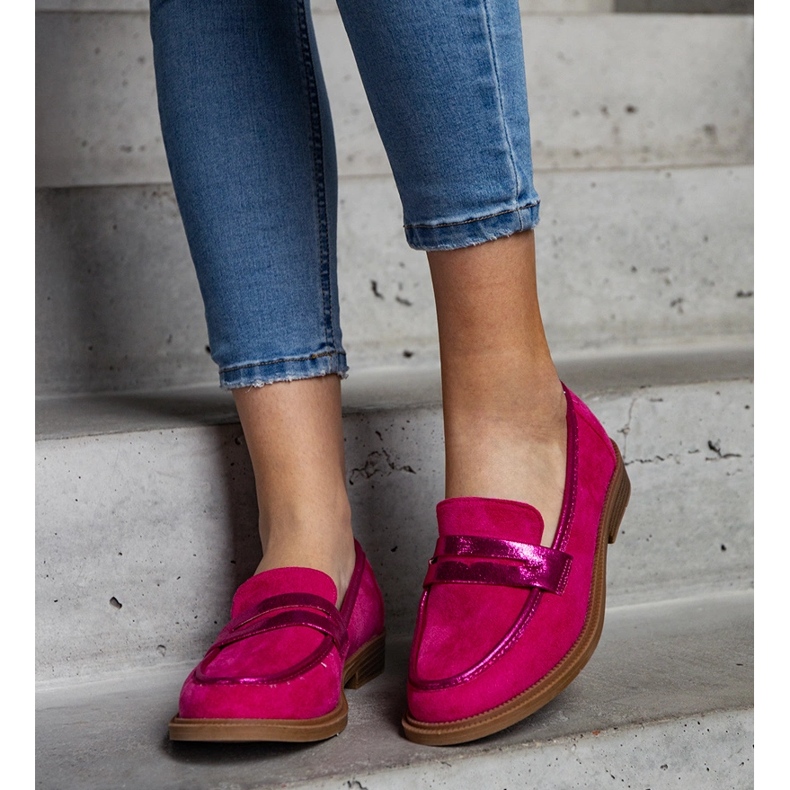Pink velvet loafers with shiny inserts Leonolena 2 Pink velvet loafers with shiny inserts Leonolena 2