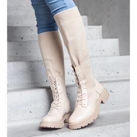 Beige slip-on boots with a flexible material upper by Luana 1
