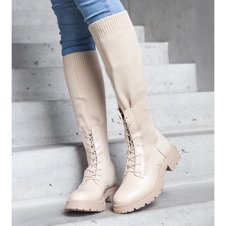 Beige slip-on boots with a flexible material upper by Luana 1