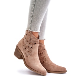 S.Barski Women's Suede Openwork Cowboy Boots, Beige 5
