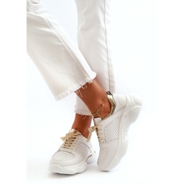 Jezzi Women's Leather Sports Sneakers With a Thick Sole, White and Gold 3 Jezzi Women's Leather Sports Sneakers With a Thick Sole, White and Gold 3