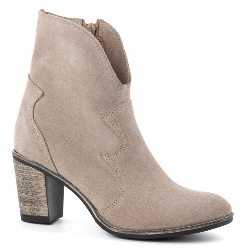 Olivier Lucy women's leather ankle boots, dark beige - elegant suede high-heeled ankle boots 1