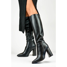 Women's high-heeled pointed boots, black GD-FL3038B 2