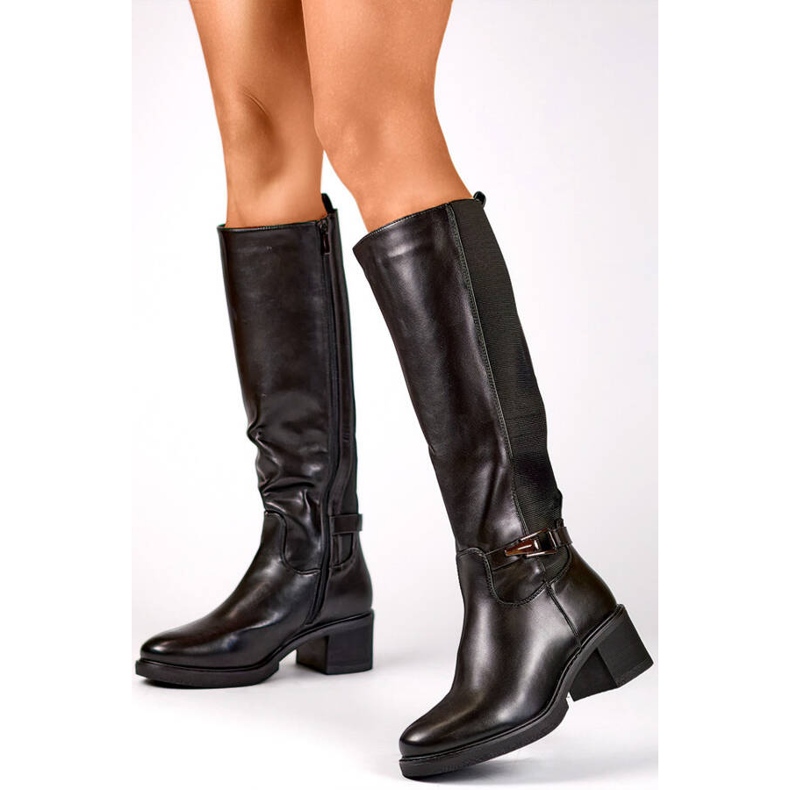 Women's low-heeled boots with elastic rubber, black FC29B 1