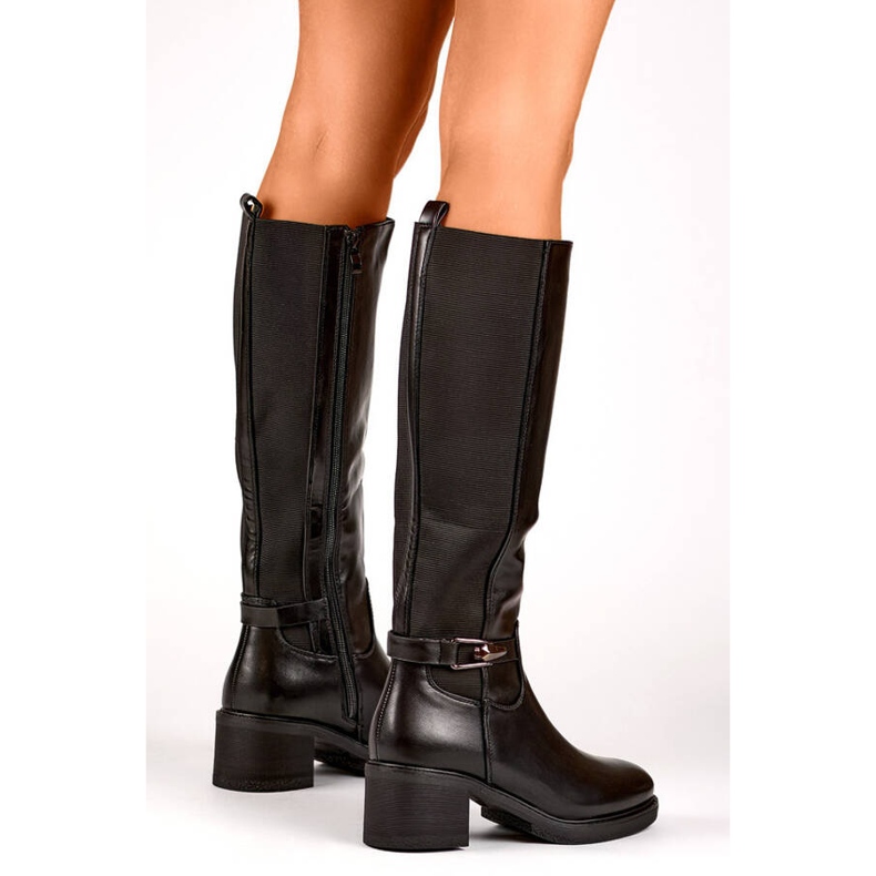 Women's low-heeled boots with elastic rubber, black FC29B 2
