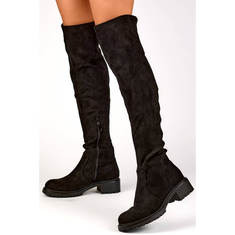 Women's over-the-knee suede over-the-knee boots, black RQ490B 1