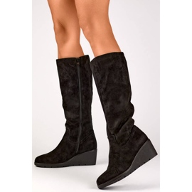 Women's suede wedge boots, black, YL159B 1