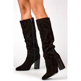 Women's suede high-heeled boots, black, X829B 1