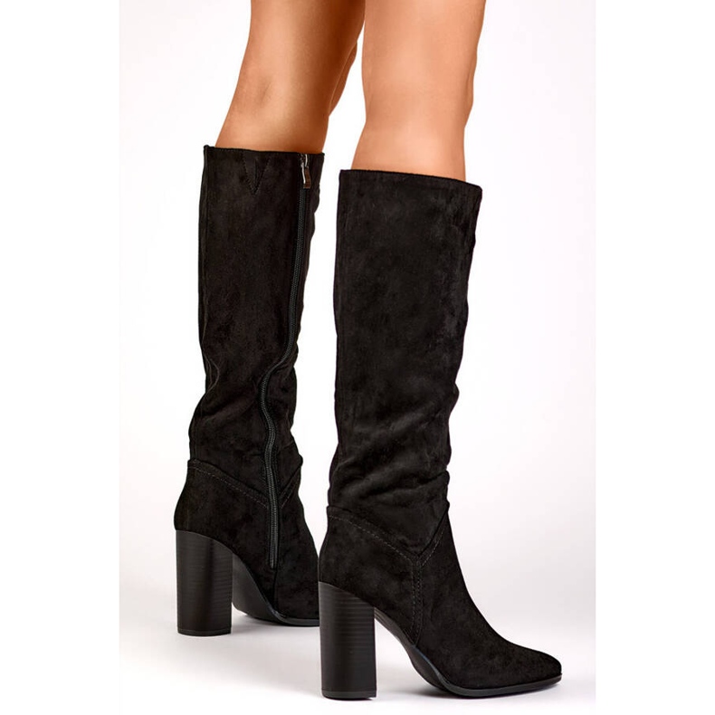 Women's suede high-heeled boots, black, X829B 2