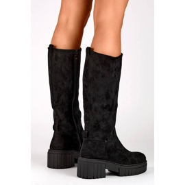 Women's suede boots with a thick sole, black DE1056B 2