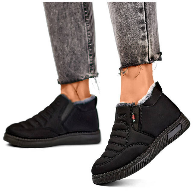 Women's low ankle snow boots, insulated, black 7792B 1