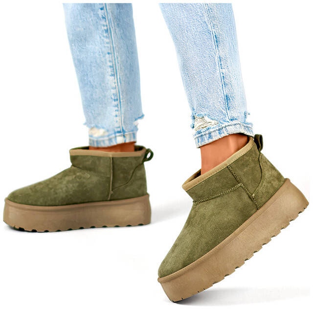Women's suede slip-on snow boots, green 8917-5GR 1