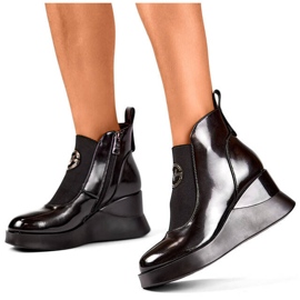 Women's leather wedge boots, patent black, 25-66703B 1