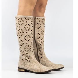 Olivier Women's light beige openwork boots 3