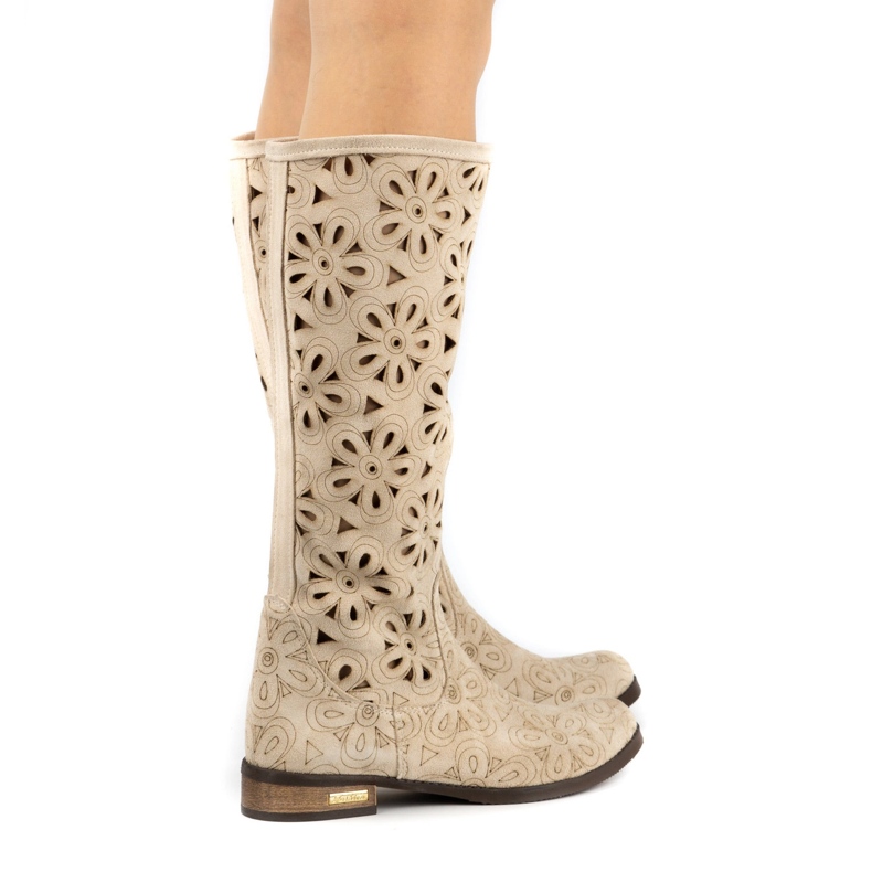 Olivier Women's light beige openwork boots 1