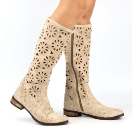 Olivier Women's light beige openwork boots 2