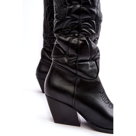 Women's black leather cowboy boots with a high heel 3