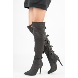 Vices Over-knee boots with bows grey 1