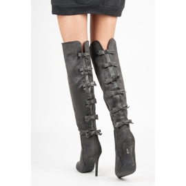 Vices Over-knee boots with bows grey 2