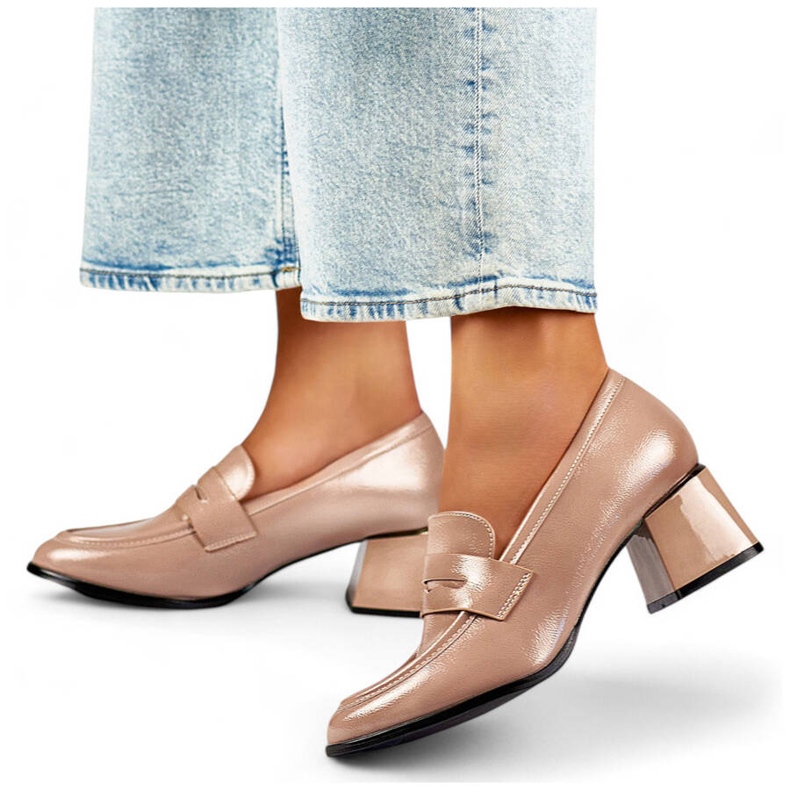 Women's beige patent high-heeled shoes GD-FL471BE 1