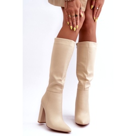 Women's beige leather boots 5