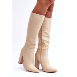 Women's beige leather boots 4